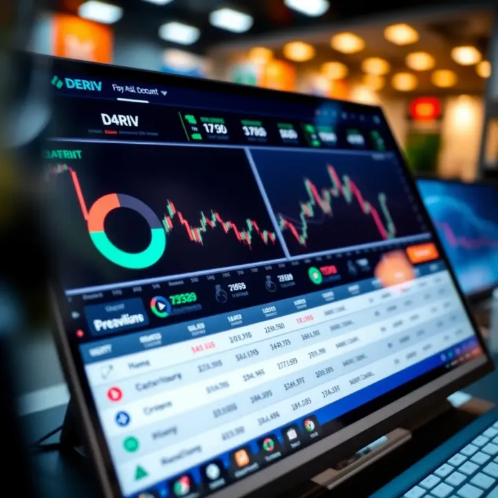 Dashboard showing Deriv account overview with charts and trading options