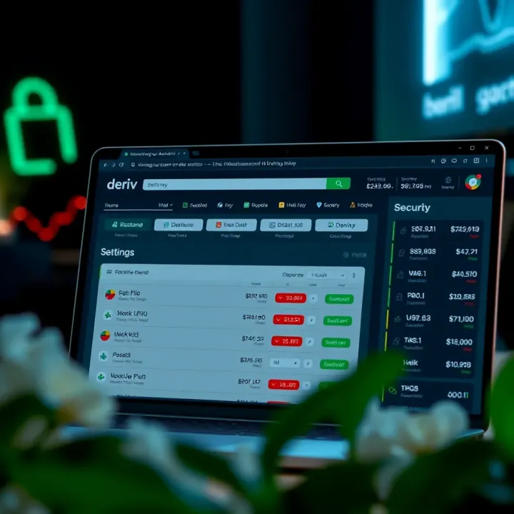 User dashboard overview showing account settings and security features for managing Deriv account