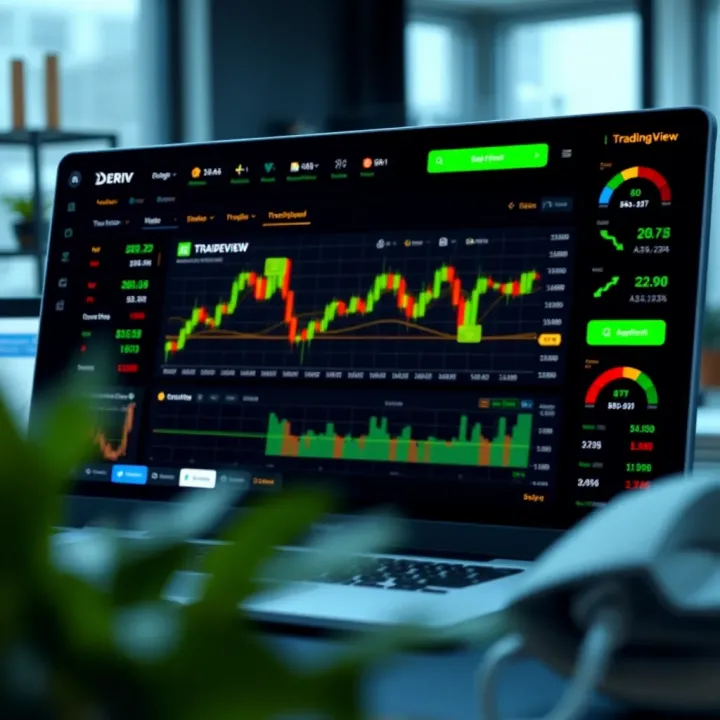 Dashboard view of Deriv platform with TradingView tools highlighting trading signals and market analysis