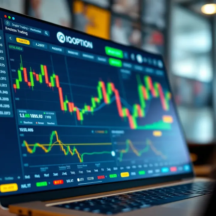 IQ Option trading dashboard displaying diverse financial assets and market charts