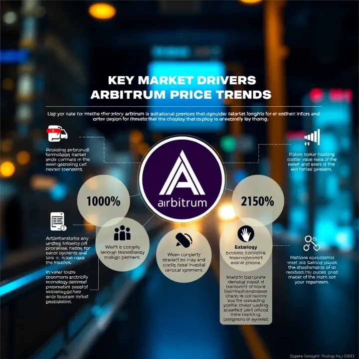 Infographic of market factors influencing Arbitrum's value including technology upgrades and investor sentiment