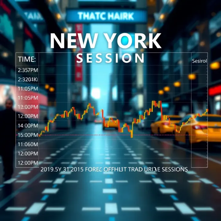 Chart showing the opening and closing times of the New York forex trading session with highlighted overlaps of major forex sessions