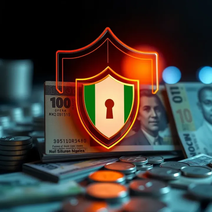Representation of Nigerian currency with digital security shield symbolizing financial safety
