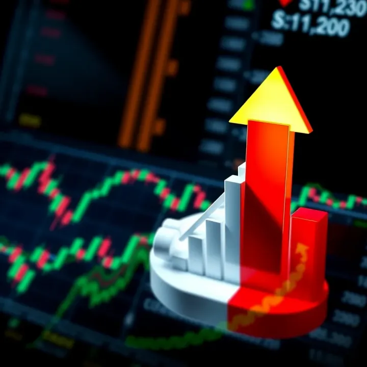 Conceptual graphic showing a growth arrow rising over a financial chart with Nigerian flag colors