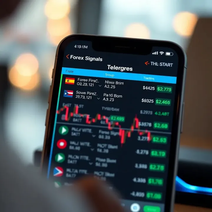 Telegram interface displaying a list of forex trading signal groups with various currency pairs and trade alerts