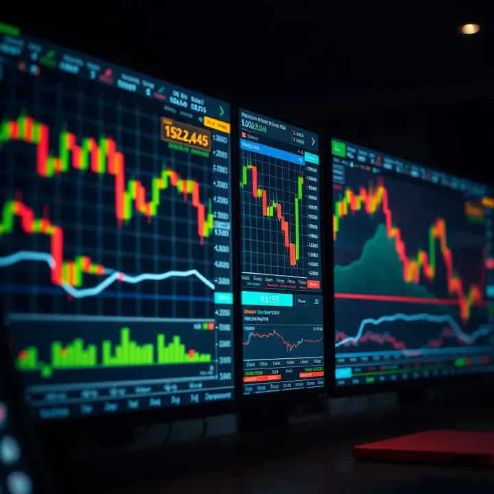 Dynamic Trading Charts Reflecting Successful Forex Strategies Illustration of financial charts and currency exchange rates on digital screens