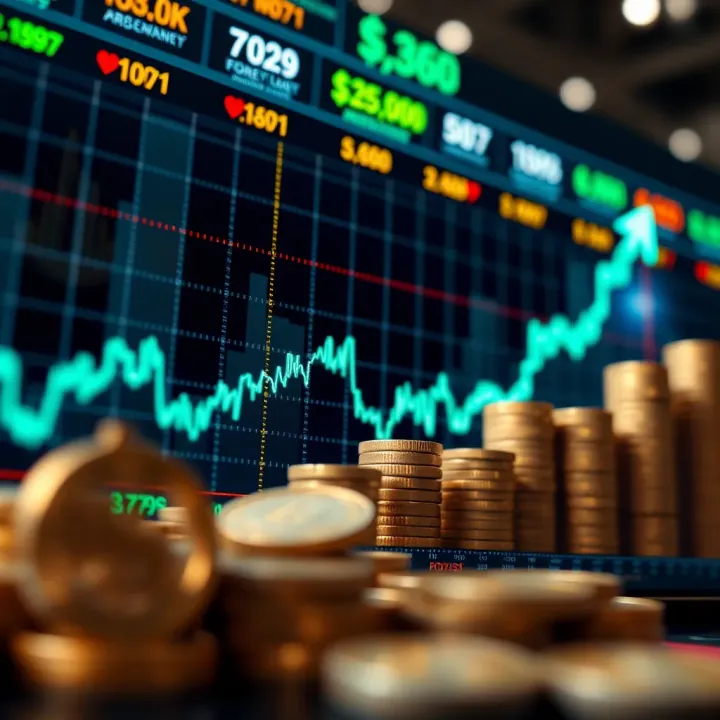 Graph showing upward trend in forex trading profits with currency symbols