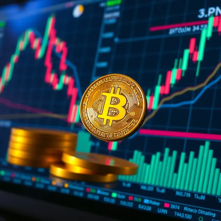 Illustration of trading charts and external factors influencing Bitcoin’s short-term price movement