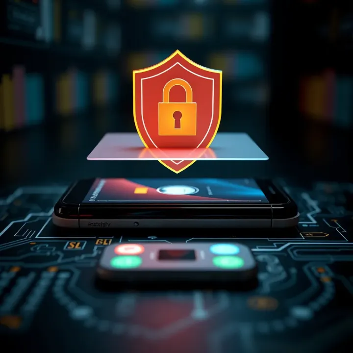 Graphic showing two-factor authentication layers with a smartphone and a secure login shield