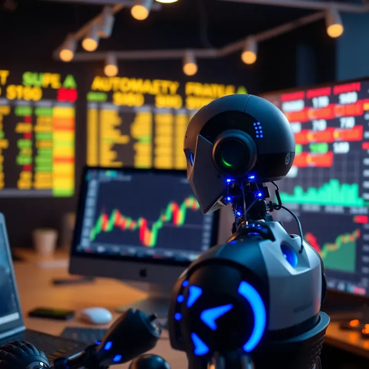 Conceptual illustration of automated trading system integrated with stock market interface