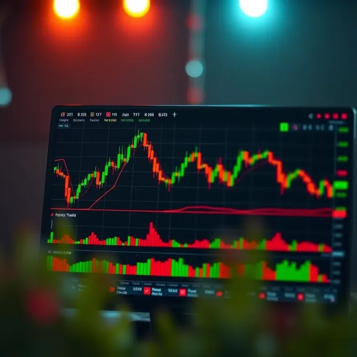 Chart displaying binary trading indicators with highlighted market trends