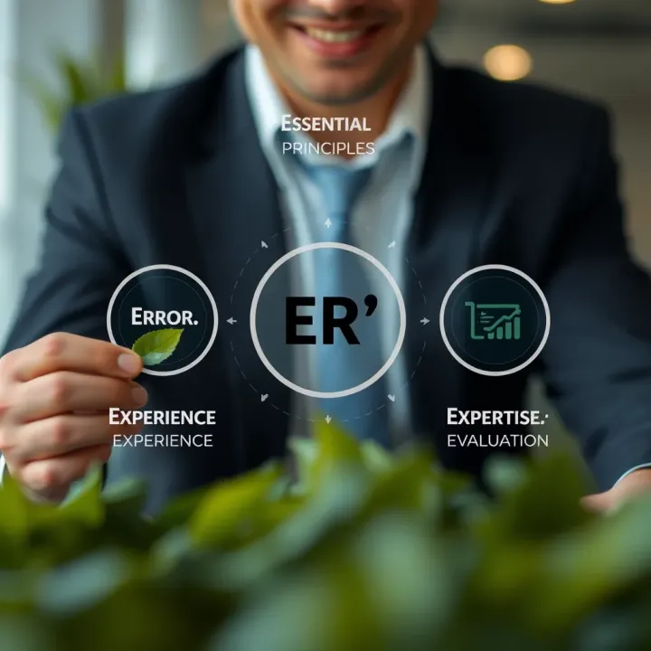 Conceptual illustration showing five key principles error, effort, experience, expertise, and evaluation as interconnected elements of growth