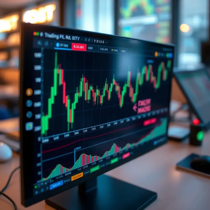 Graph showing currency pairs fluctuation on screen representing forex market activity