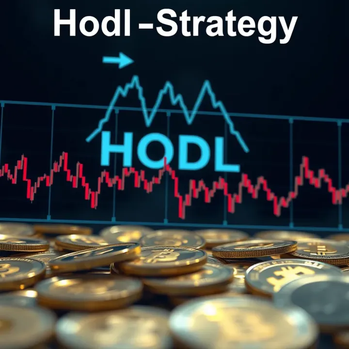 Graphic illustrating the concept of holding cryptocurrency through market ups and downs with fluctuating price lines