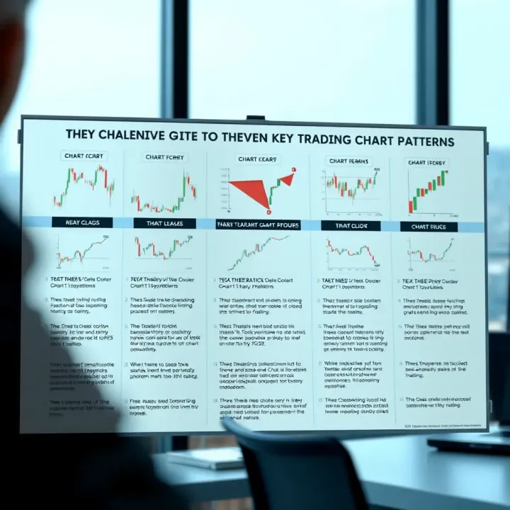 Comprehensive Guide to Seven Key Trading Chart Patterns Visual guide displaying seven popular chart patterns with brief descriptions for traders