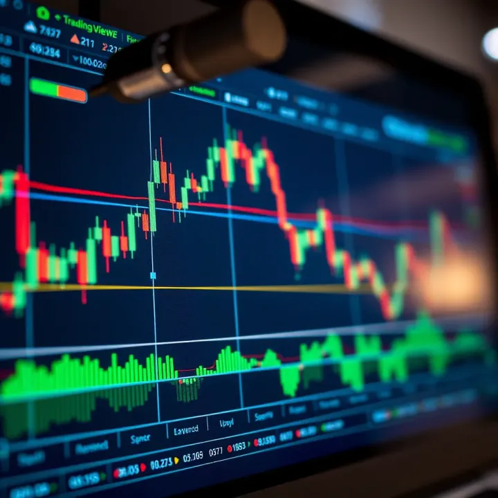 Interactive chart displaying financial data with various technical indicators and trend lines on a digital interface