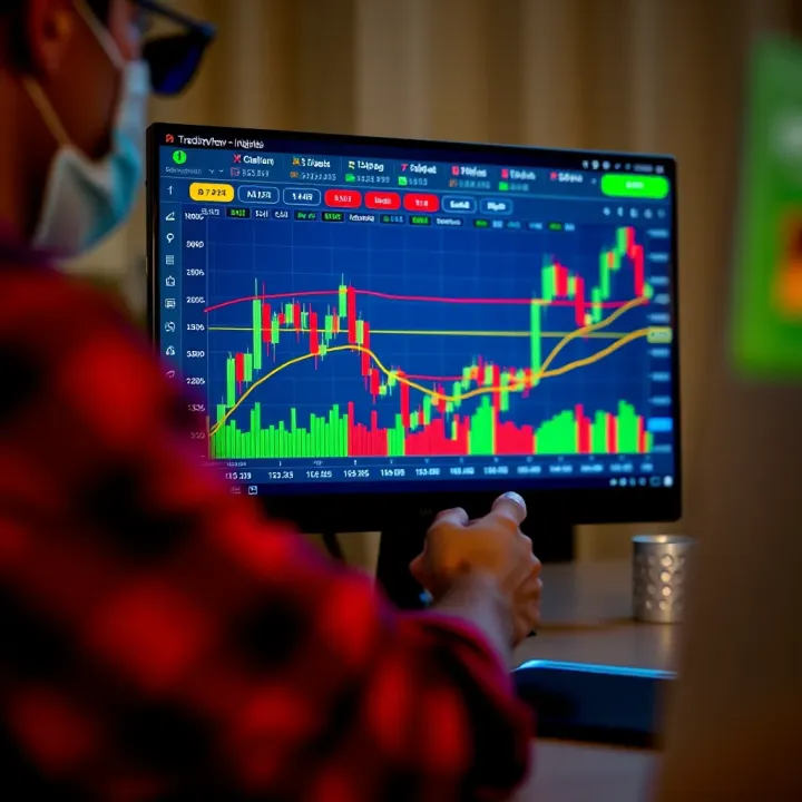 Screenshot of TradingView interface displaying candlestick charts and technical indicators used for binary options analysis