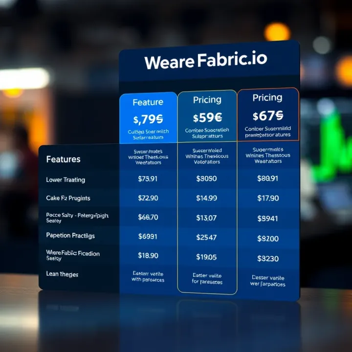 Comparison of WeAreFabric.io Pricing Plans Pricing plans comparison chart highlighting features and costs for different subscription levels
