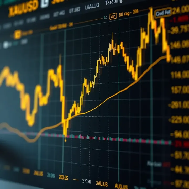 Line chart showing fluctuations in gold prices over time with technical indicators
